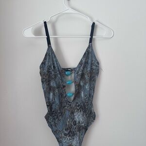 Fashion Nova Blue Patterned Bodysuit
